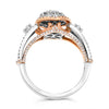 1.0CT DIAMOND 18KT WHITE & ROSE GOLD ROUND CLUSTER SQUARE DOUBLE HALO FUN RING