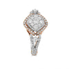 1.0CT DIAMOND 18KT WHITE & ROSE GOLD ROUND CLUSTER SQUARE DOUBLE HALO FUN RING