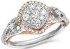 1.0CT DIAMOND 18KT WHITE & ROSE GOLD ROUND CLUSTER SQUARE DOUBLE HALO FUN RING