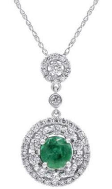 1.68CT DIAMOND & AAA EMERALD 18KT WHITE GOLD 3D ROUND FLOWER FLOATING PENDANT