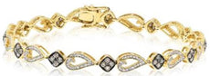 1.47CT WHITE & MOCHA DIAMOND 14KT YELLOW GOLD MULTI HEART LOVE TENNIS BRACELET