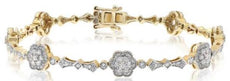 1.30CT DIAMOND 14KT YELLOW GOLD 3D MULTI FLOWER BY THE YARD LOVE TENNIS BRACELET