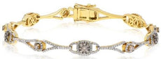 1.7CT WHITE & CHOCOLATE FANCY DIAMOND 14K YELLOW GOLD MULTI LEAF TENNIS BRACELET