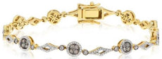 1.80CT WHITE & CHOCOLATE FANCY DIAMOND 14K YELLOW GOLD FLOWER TENNIS BRACELET
