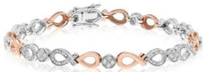 1.01CT DIAMOND 14KT WHITE & ROSE GOLD 3D FLOWER INFINITY LOVE TENNIS BRACELET