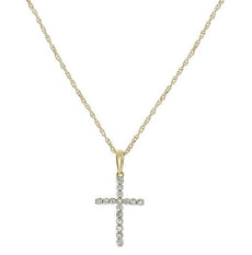 ESTATE .11CT ROUND CUT DIAMOND 14KT YELLOW GOLD 3D CLASSIC CROSS PENDANT