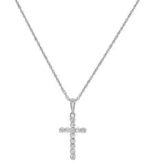 ESTATE .14CT ROUND CUT DIAMOND 14KT WHITE GOLD 3D CLASSIC CROSS PENDANT