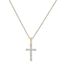 ESTATE .13CT ROUND CUT DIAMOND 14KT YELLOW GOLD 3D CLASSIC CROSS PENDANT