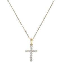 ESTATE .19CT ROUND CUT DIAMOND 14KT YELLOW GOLD 3D CLASSIC CROSS PENDANT
