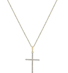 ESTATE .15CT ROUND CUT DIAMOND 14KT YELLOW GOLD 3D CLASSIC CROSS LOVE PENDANT