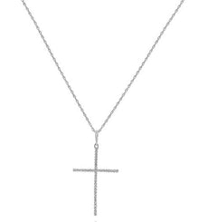ESTATE .15CT ROUND CUT DIAMOND 14KT WHITE GOLD 3D CLASSIC CROSS LOVE PENDANT