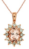 1.63CT DIAMOND & AAA MORGANITE 14KT ROSE GOLD 3D OVAL & ROUND FLOWER PENDANT