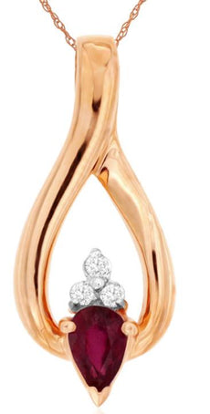 .56CT DIAMOND & AAA RUBY 14K ROSE GOLD ROUND & PEAR SHAPE TEAR DROP LOVE PENDANT