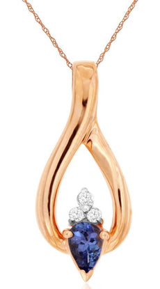 .56CT DIAMOND & AAA TANZANITE 14KT ROSE GOLD INFINITY TEAR DROP FLOATING PENDANT