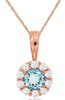 .85CT DIAMOND & AAA AQUAMARINE 14K ROSE GOLD ROUND HALO FLOWER FLOATING PENDANT