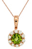 1.05CT DIAMOND & AAA PERIDOT 14K ROSE GOLD 3D ROUND HALO FLOWER FLOATING PENDANT