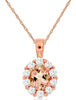 0.48CT DIAMOND & AAA MORGANITE 14K ROSE GOLD 3D OVAL & ROUND HALO FLOWER PENDANT