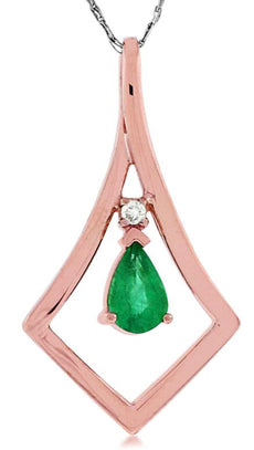 .40CT DIAMOND & AAA EMERALD 14KT ROSE GOLD 3D PEAR SHAPE SQUARE INFINITY PENDANT