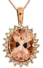 LARGE 2.96CT DIAMOND & AAA MORGANITE 14KT WHITE GOLD OVAL & ROUND FLOWER PENDANT