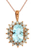 2.65CT DIAMOND & AAA AQUAMARINE 14KT ROSE GOLD 3D OVAL & ROUND FLOWER PENDANT