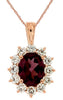 ESTATE 3.35CT DIAMOND & AAA RHODOLITE 14KT ROSE GOLD OVAL & ROUND FLOWER PENDANT