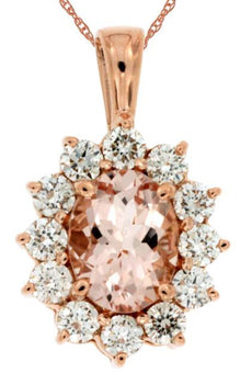 2.6CT DIAMOND & AAA MORGANITE 14K ROSE GOLD OVAL & ROUND FLOWER FLOATING PENDANT