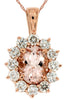 2.6CT DIAMOND & AAA MORGANITE 14K ROSE GOLD OVAL & ROUND FLOWER FLOATING PENDANT