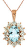 ESTATE 2.50CT DIAMOND & AAA AQUAMARINE 14K ROSE GOLD OVAL & ROUND FLOWER PENDANT