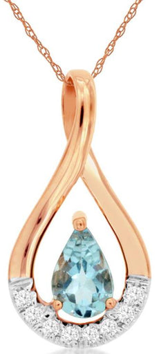 .41CT DIAMOND & AAA AQUAMARINE 14KT ROSE GOLD OVAL & PEAR SHAPE INFINITY PENDANT