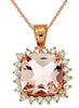 LARGE 3.95CT DIAMOND & AAA MORGANITE 14KT ROSE GOLD 3D CUSHION FLOATING PENDANT