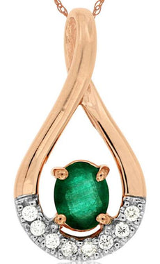 .41CT DIAMOND & AAA EMERALD 14K ROSE GOLD 3D OVAL & ROUND TEAR DROP LOVE PENDANT