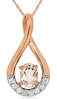 .36CT DIAMOND & AAA MORGANITE 14K ROSE GOLD OVAL INFINITY TEAR DROP LOVE PENDANT