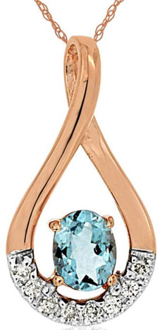 .36CT DIAMOND & AAA AQUAMARINE 14KT ROSE GOLD OVAL & ROUND INFINITY LOVE PENDANT