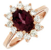 ESTATE 2.15CT DIAMOND & AAA RHODOLITE 14K ROSE GOLD OVAL & ROUND FLOWER FUN RING