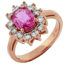 2.17CT DIAMOND & AAA PINK SAPPHIRE 14KT ROSE GOLD OVAL & ROUND FLOWER FUN RING