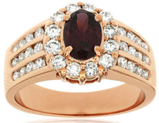 WIDE 1.90CT DIAMOND & AAA RHODOLITE 14KT ROSE GOLD OVAL & ROUND FLOWER FUN RING