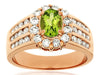 LARGE 1.75CT DIAMOND & AAA PERIDOT 14KT ROSE GOLD OVAL & ROUND FLOWER LOVE RING