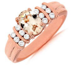 .93CT DIAMOND & AAA MORGANITE 14K ROSE GOLD OVAL & ROUND CLASSIC ENGAGEMENT RING