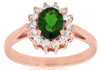 ESTATE 1.25CT DIAMOND & AAA GREEN GARNET 14K ROSE GOLD OVAL & ROUND FLOWER RING