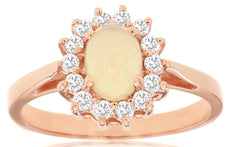 0.80CT DIAMOND & AAA OPAL 14KT ROSE GOLD 3D OVAL & ROUND CLASSIC FLOWER LOVE RING