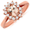 .95CT DIAMOND & AAA MORGANITE 14KT ROSE GOLD OVAL & ROUND FLOWER ENGAGEMENT RING
