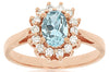 .95CT DIAMOND & AAA AQUAMARINE 14KT ROSE GOLD 3D OVAL & ROUND FLOWER LOVE RING