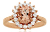 LARGE 1.38CT DIAMOND & AAA MORGANITE 14K ROSE GOLD OVAL & ROUND ENGAGEMENT RING