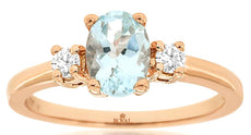 0.77CT DIAMOND & AAA AQUAMARINE 14KT ROSE GOLD 3D OVAL & ROUND ENGAGEMENT RING