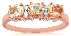 .95CT DIAMOND & AAA MORGANITE 14K ROSE GOLD 3 STONE PAST PRESENT FUTURE FUN RING