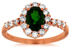 1.42CT DIAMOND & AAA GREEN GARNET 14KT ROSE GOLD 3D OVAL FLOWER FRIENDSHIP RING