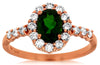 1.42CT DIAMOND & AAA GREEN GARNET 14KT ROSE GOLD 3D OVAL FLOWER FRIENDSHIP RING