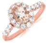 ESTATE 1.12CT DIAMOND & AAA MORGANITE 14K ROSE GOLD OVAL & ROUND FLOWER FUN RING