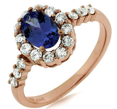 1.32CT DIAMOND & AAA TANZANITE 14K ROSE GOLD OVAL & ROUND FLOWER FRIENDSHIP RING