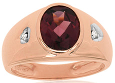 3.04CT DIAMOND & AAA RHODOLITE 14KT ROSE GOLD 3D OVAL & ROUND 3 STONE MENS RING